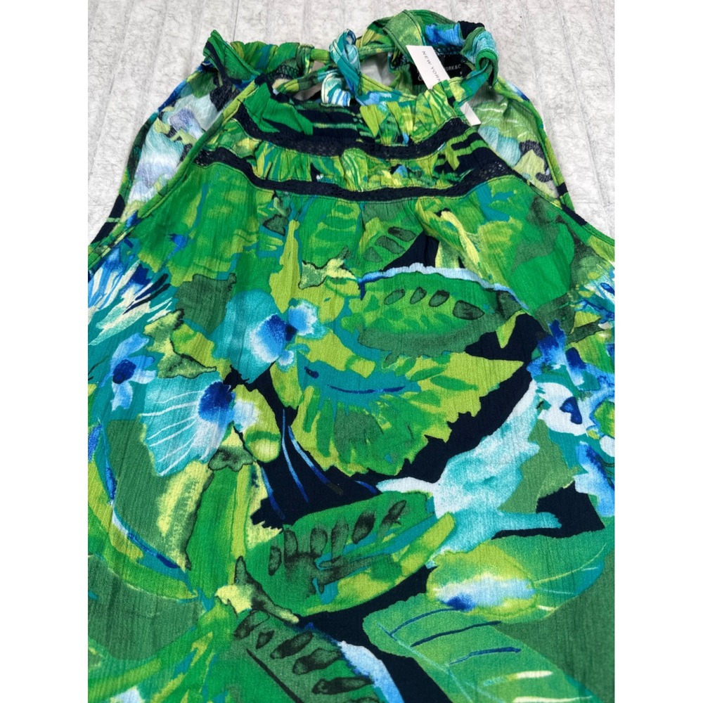 NY&C New York & Company Green Floral‎ Halter Neck Sleeveless Blouse Top Medium
